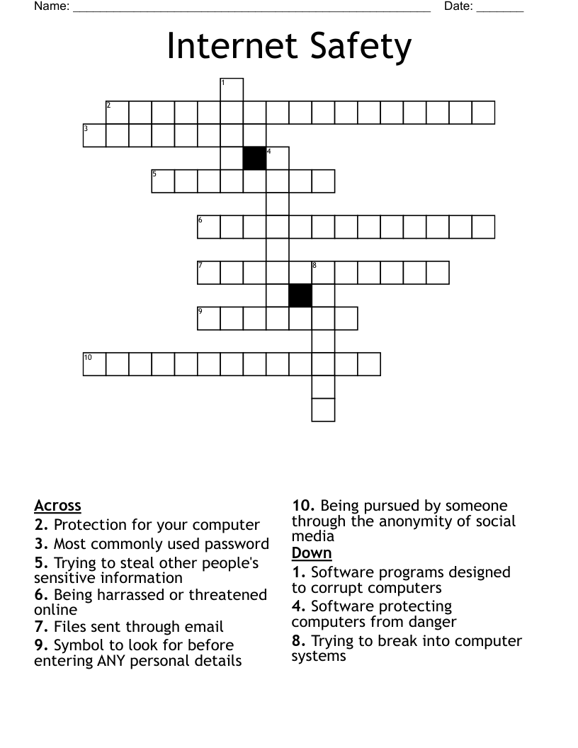 Internet Safety Crossword