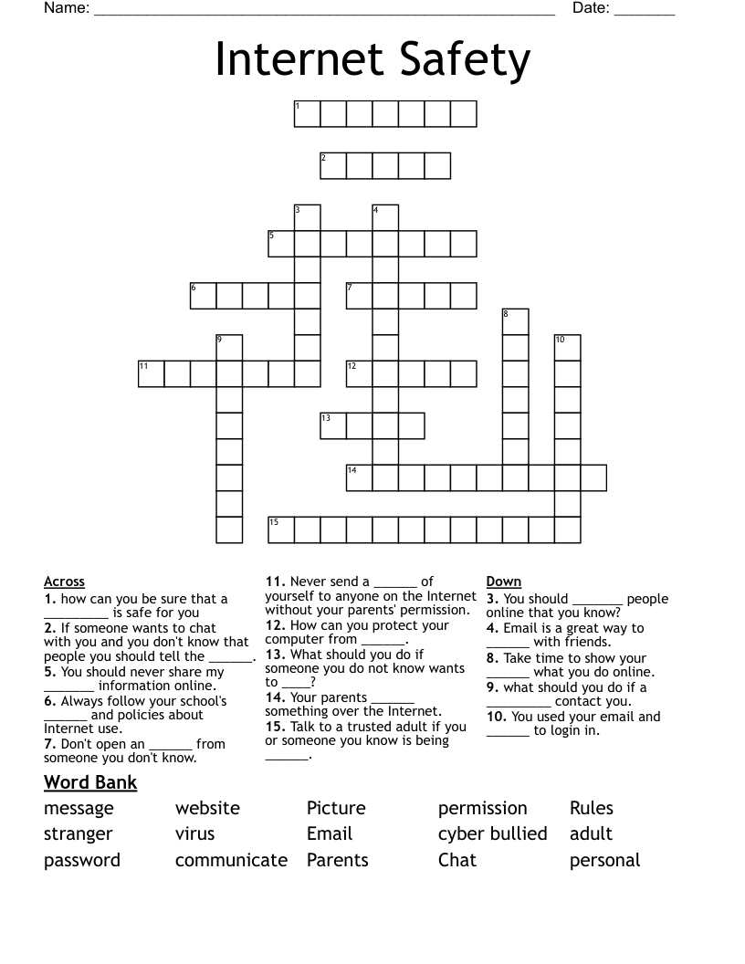 Internet Safety Crossword