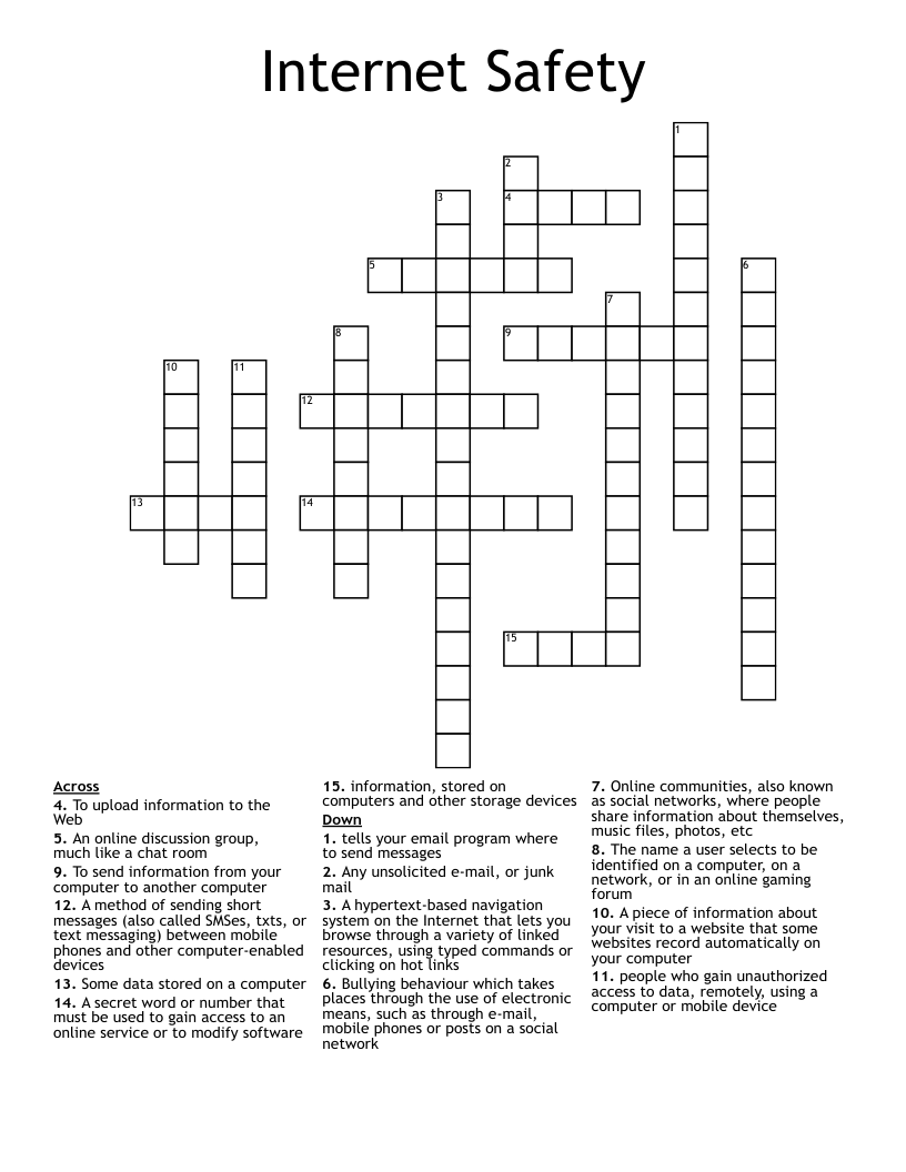 Internet Safety Crossword