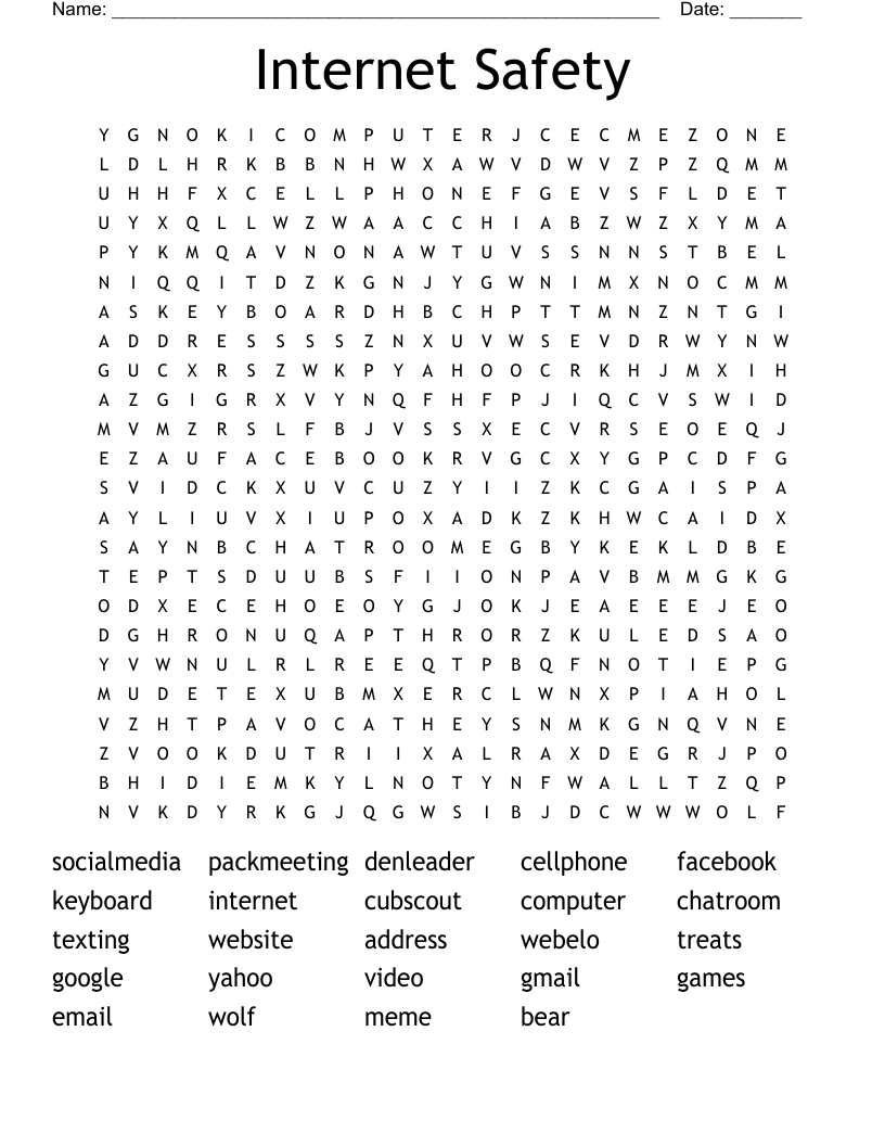 Internet Safety Word Search