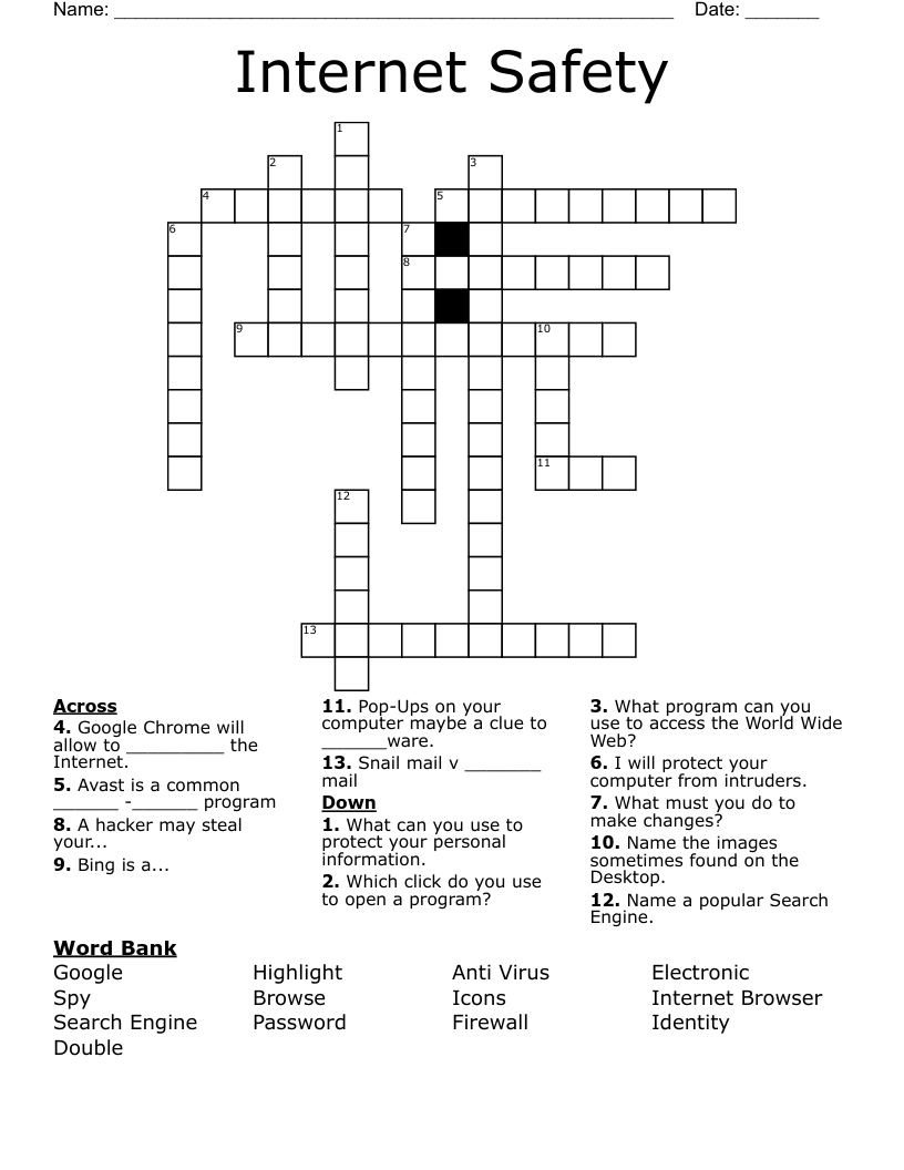 Internet Safety Crossword