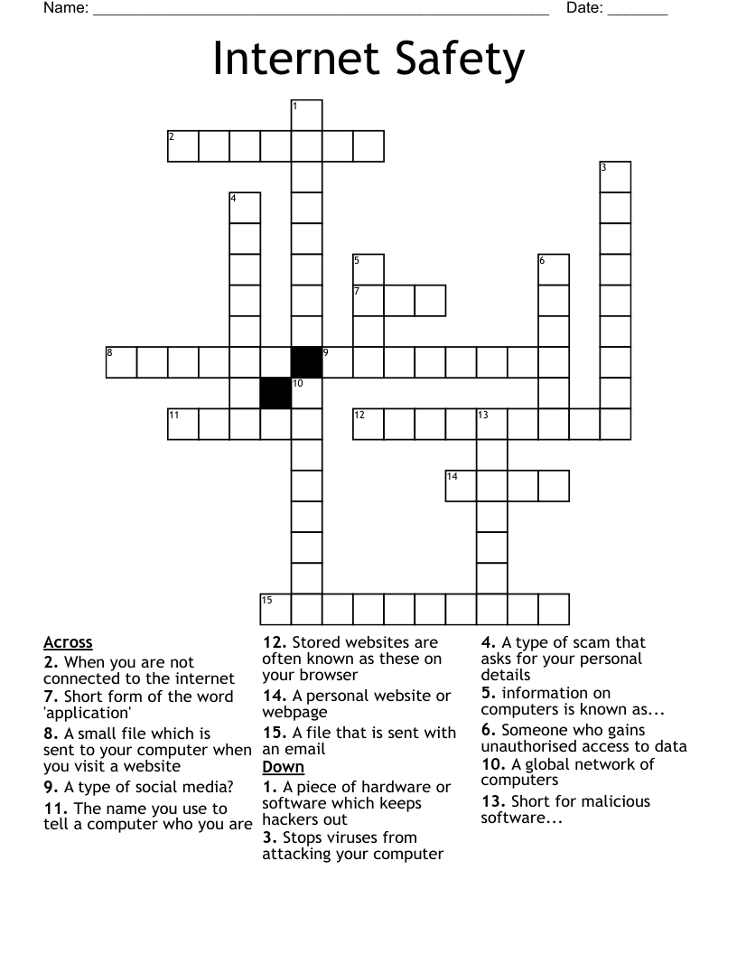 Internet Safety Crossword