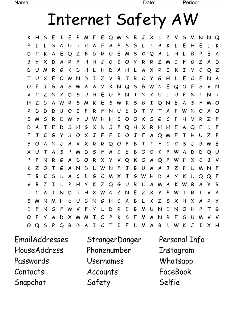 Internet Safety AW Word Search