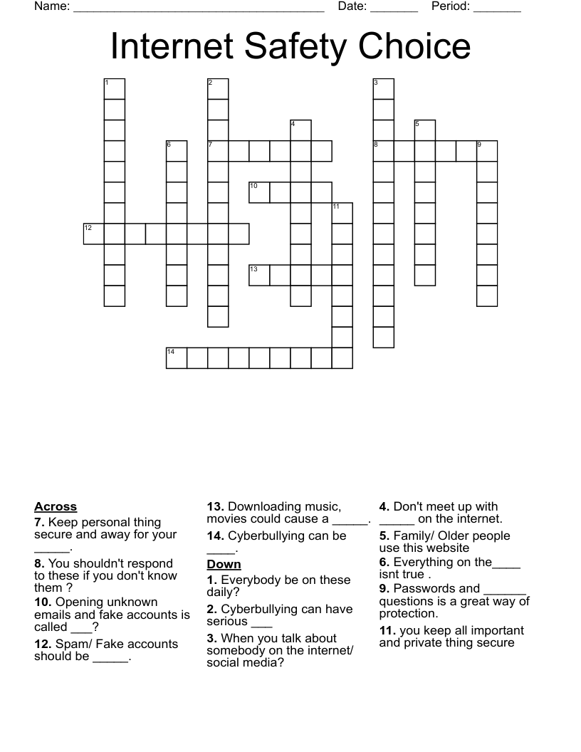 Internet Safety Choice Crossword