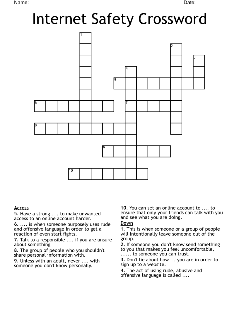 Internet Safety Crossword