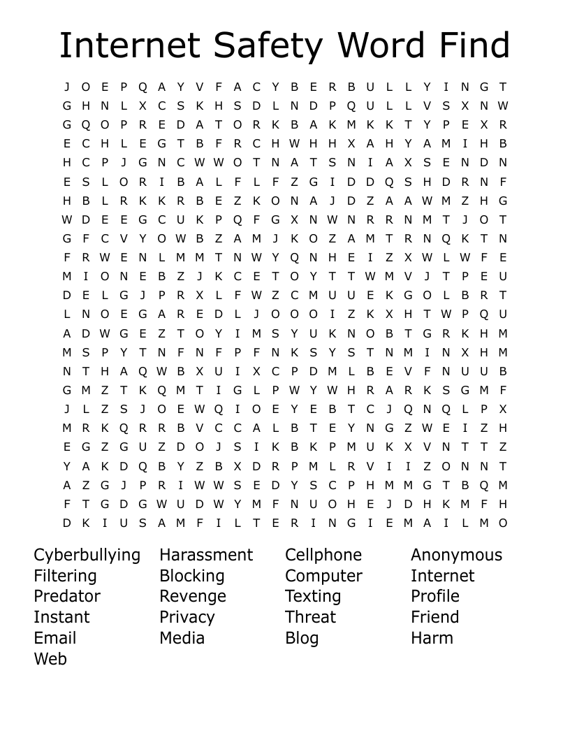 Internet Safety Word Find Word Search