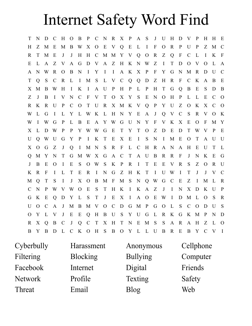 Internet Safety Word Find Word Search