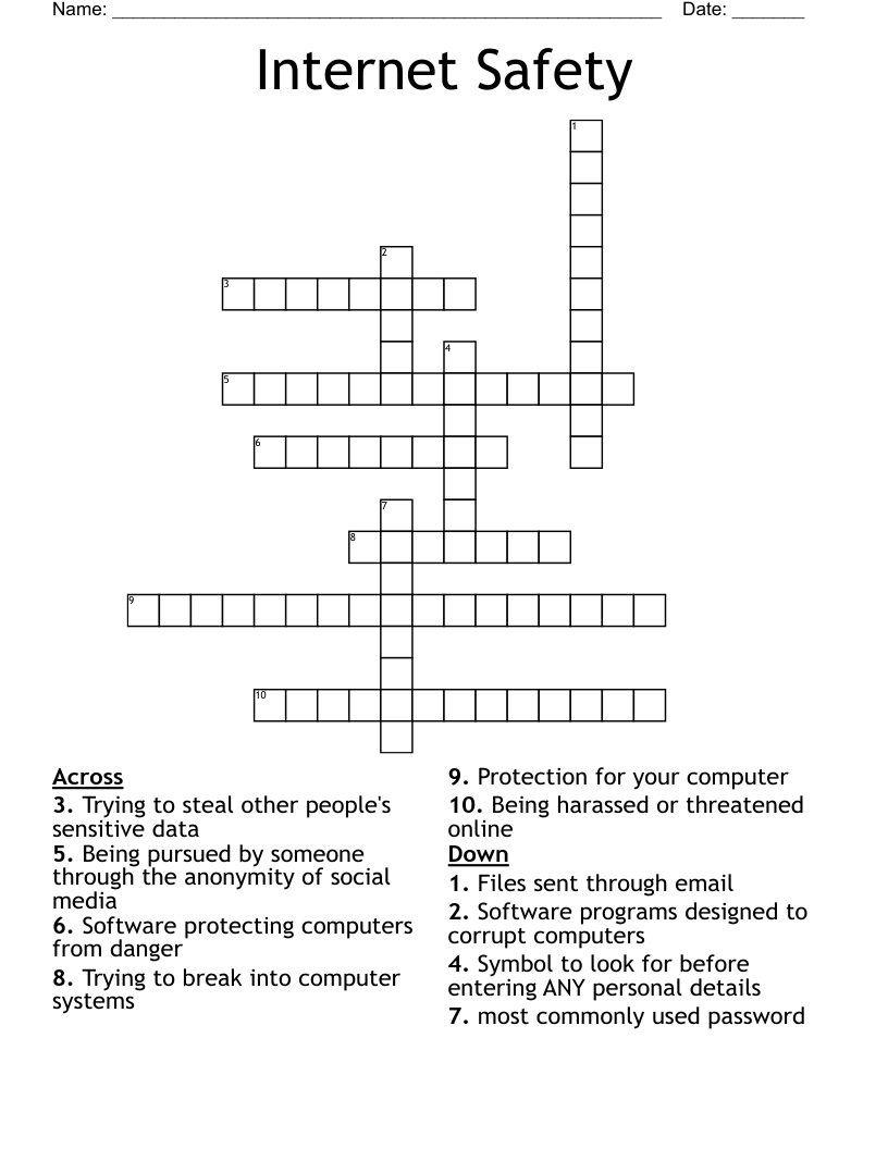 Internet Safety  Crossword