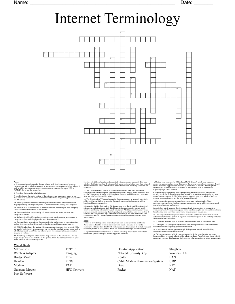 Internet Terminology Crossword
