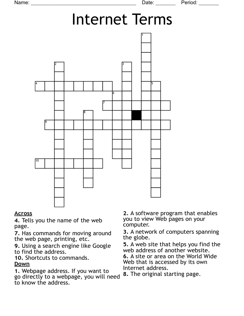 Internet Terms Crossword