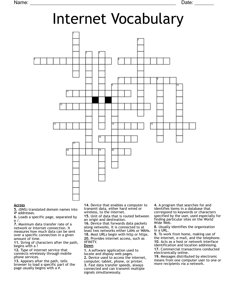 Internet Vocabulary Crossword
