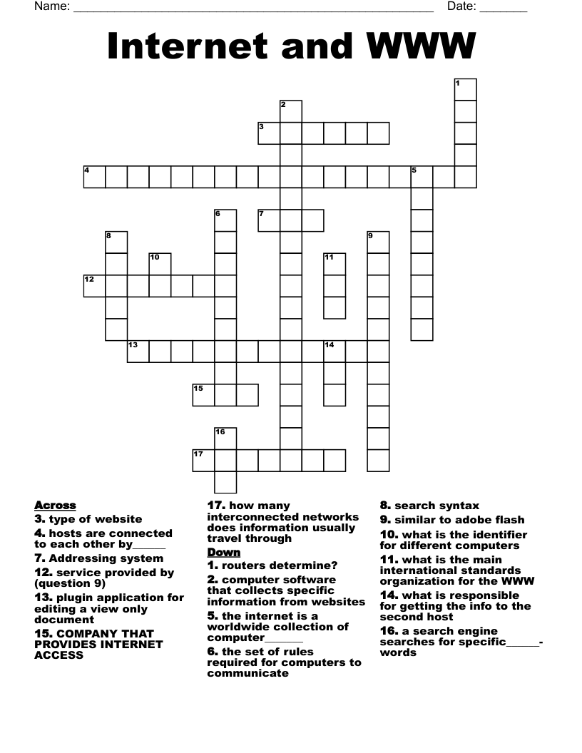 Internet and WWW Crossword