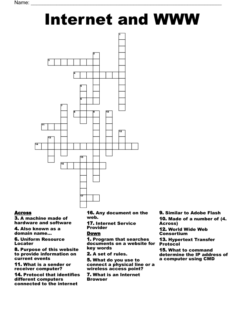 Internet and WWW Crossword