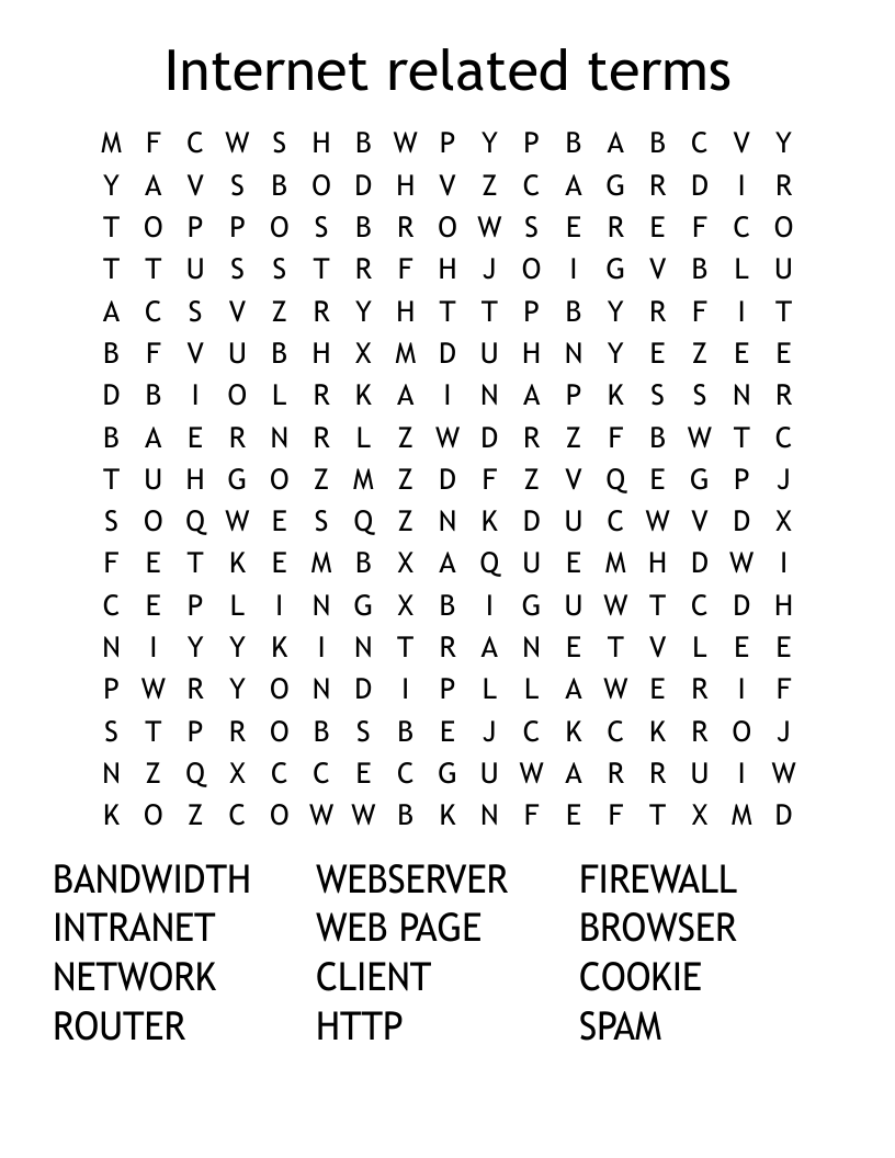 Internet related terms Word Search