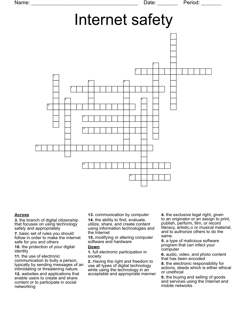 Internet safety Crossword