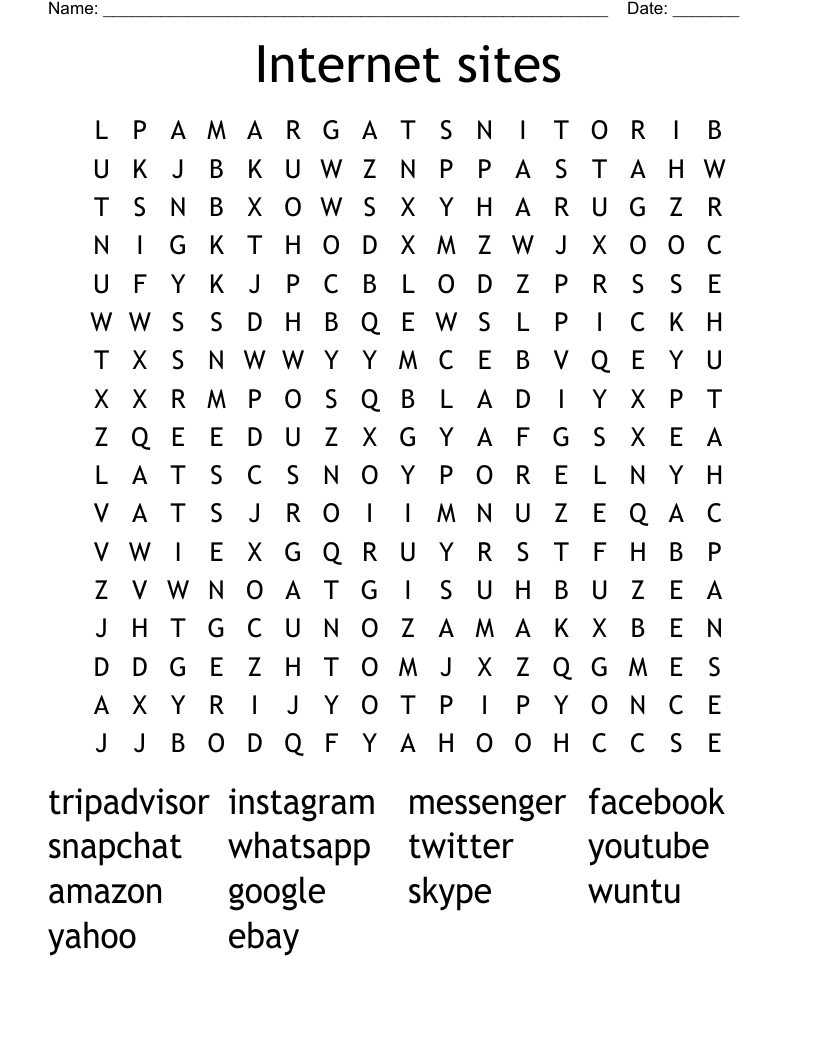 Internet sites Word Search