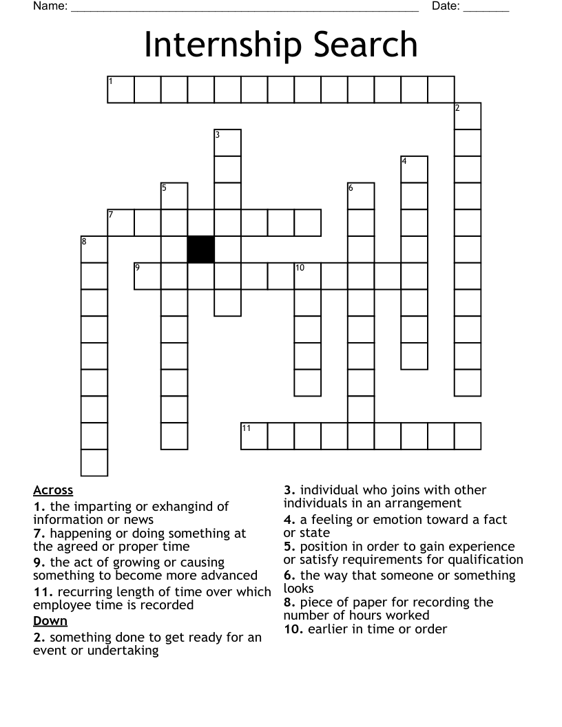 Internship Search Crossword