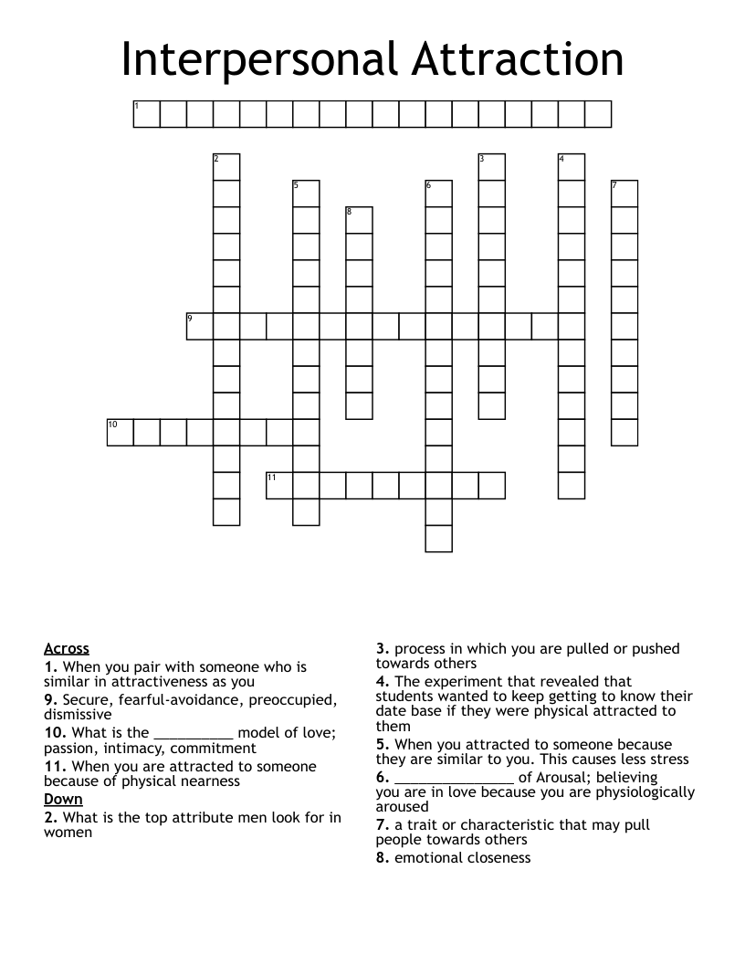 Interpersonal Attraction  Crossword