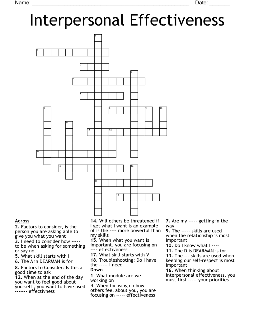 Interpersonal Effectiveness Crossword