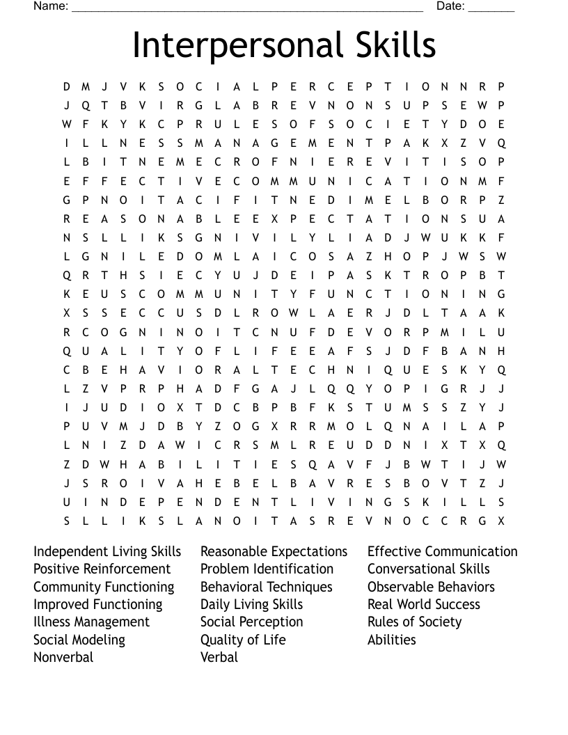 Interpersonal Skills Word Search
