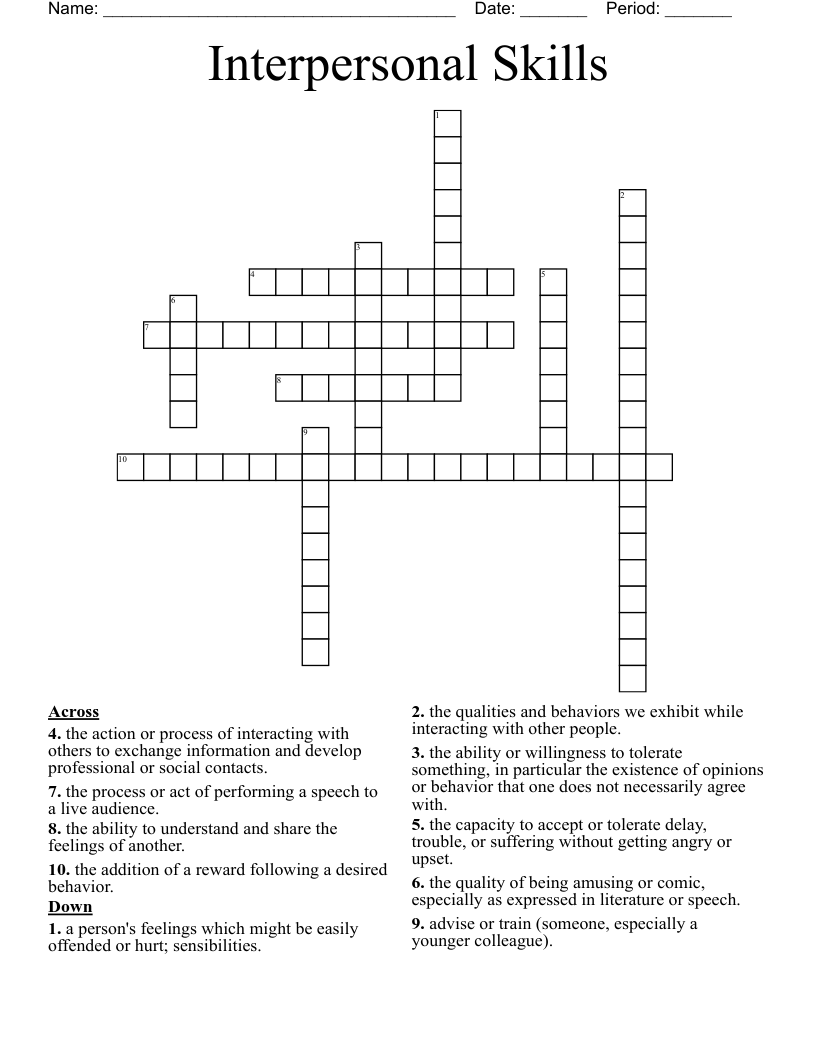 Interpersonal Skills Crossword