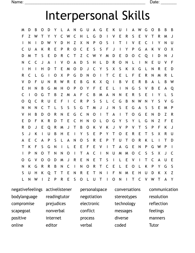 Interpersonal Skills Word Search
