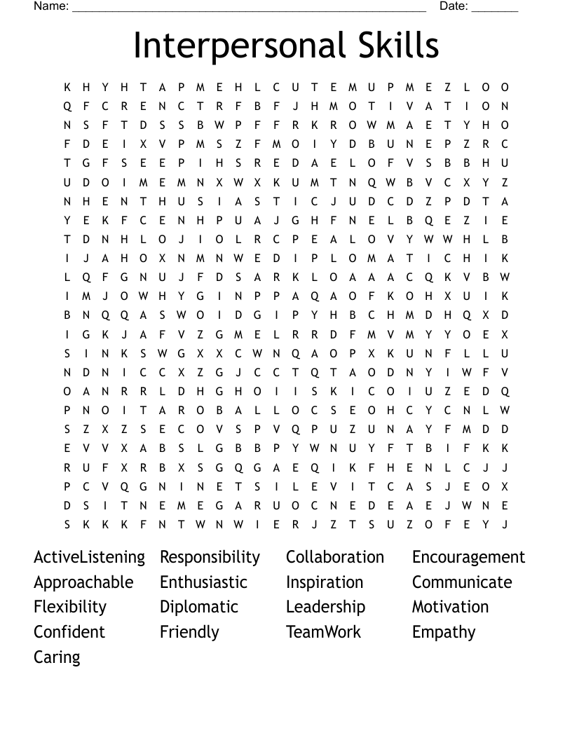 Interpersonal Skills  Word Search