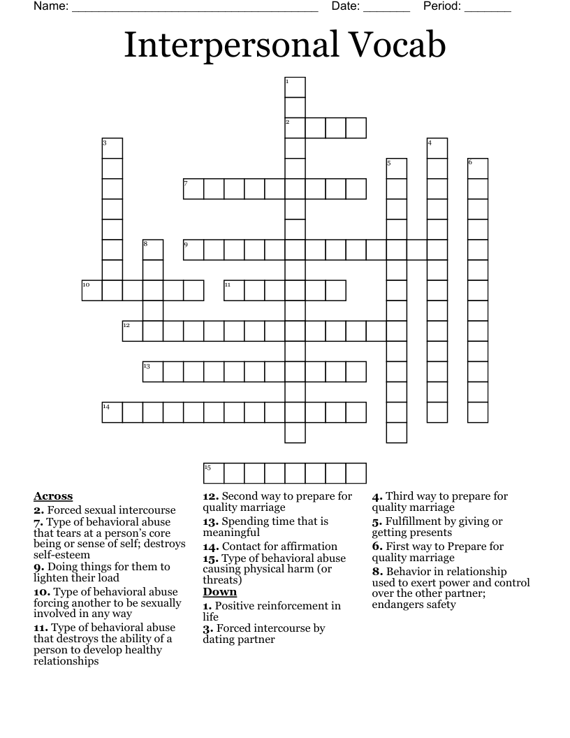 Interpersonal Vocab  Crossword
