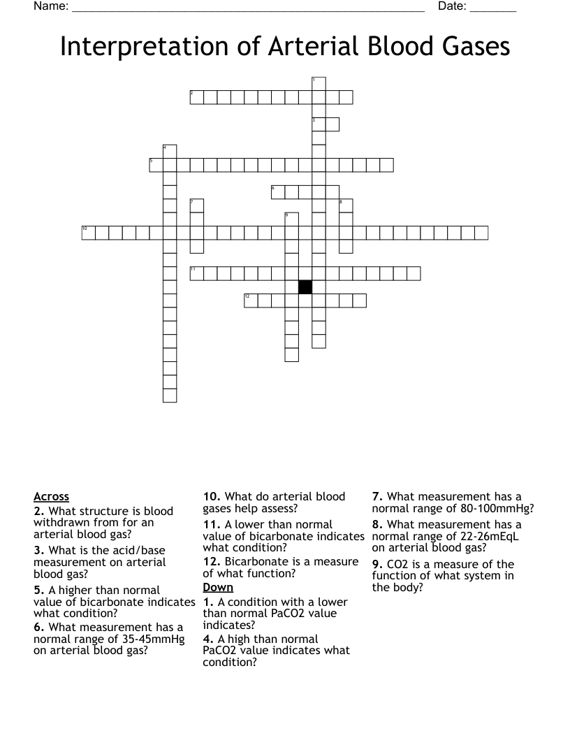 Interpretation of Arterial Blood Gases Crossword