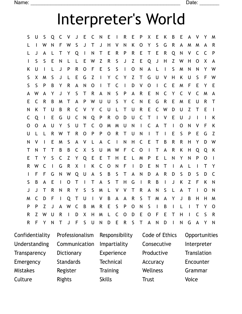 Interpreter's World  Word Search