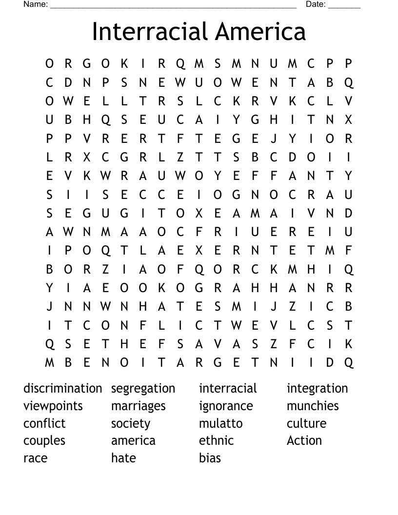 Interracial America Word Search