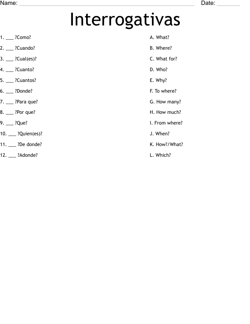 Interrogativas Worksheet