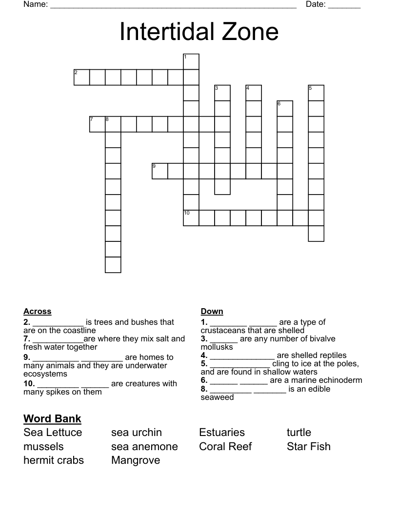 Intertidal Zone Crossword