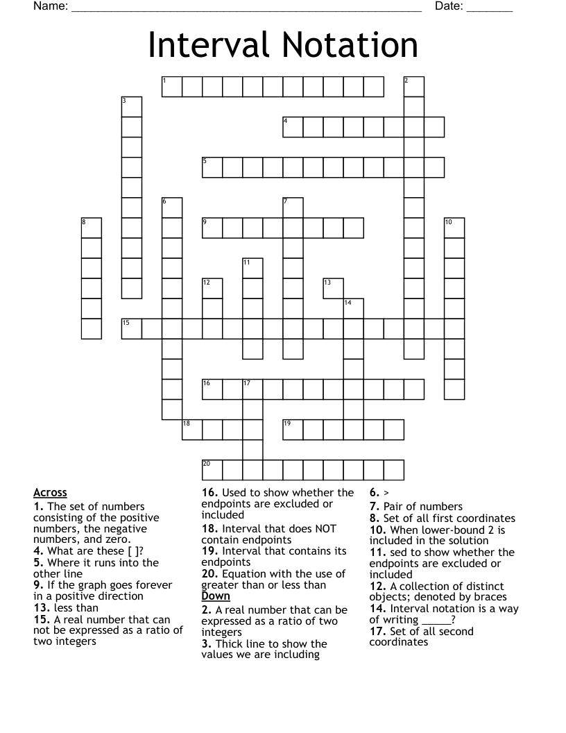 Interval Notation Crossword