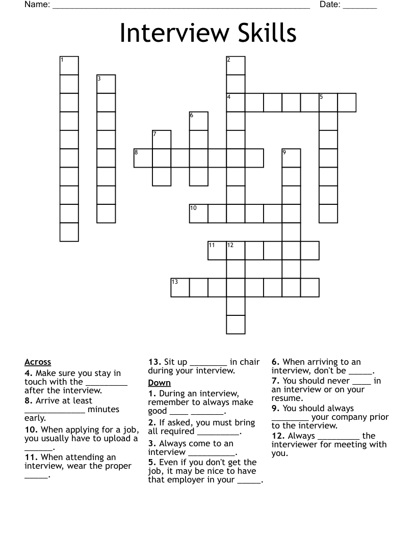 Interview Skills Crossword