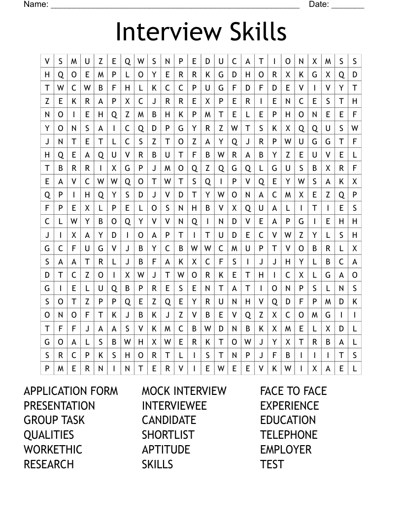 Interview Skills Word Search