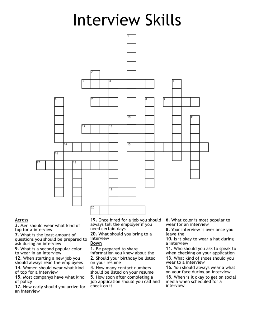 Interview Skills Crossword
