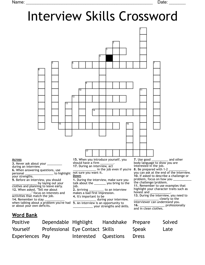 Interview Skills Crossword