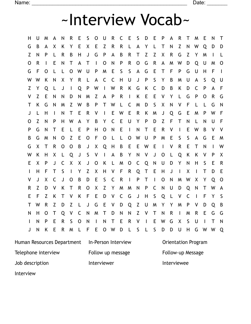 ~Interview Vocab~ Word Search