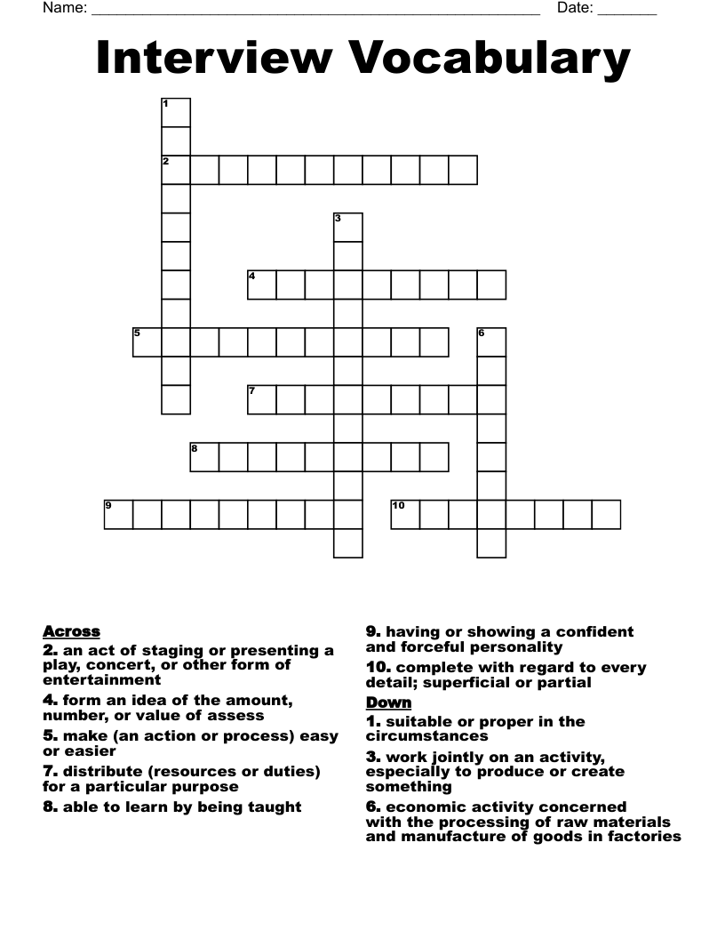 Interview Vocabulary Crossword