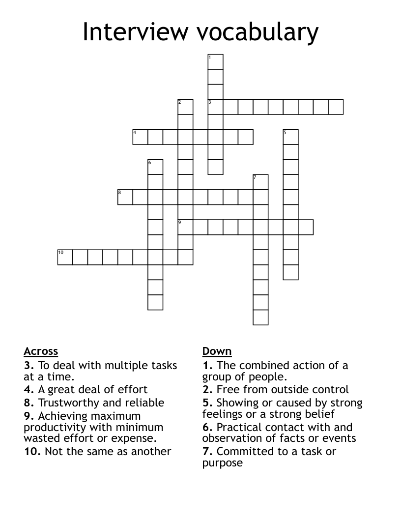 Interview vocabulary  Crossword