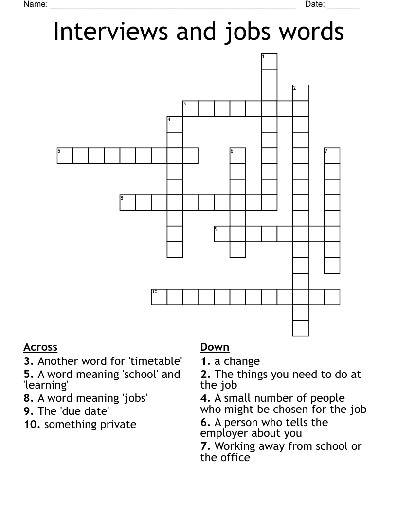 Interviews and jobs words Crossword