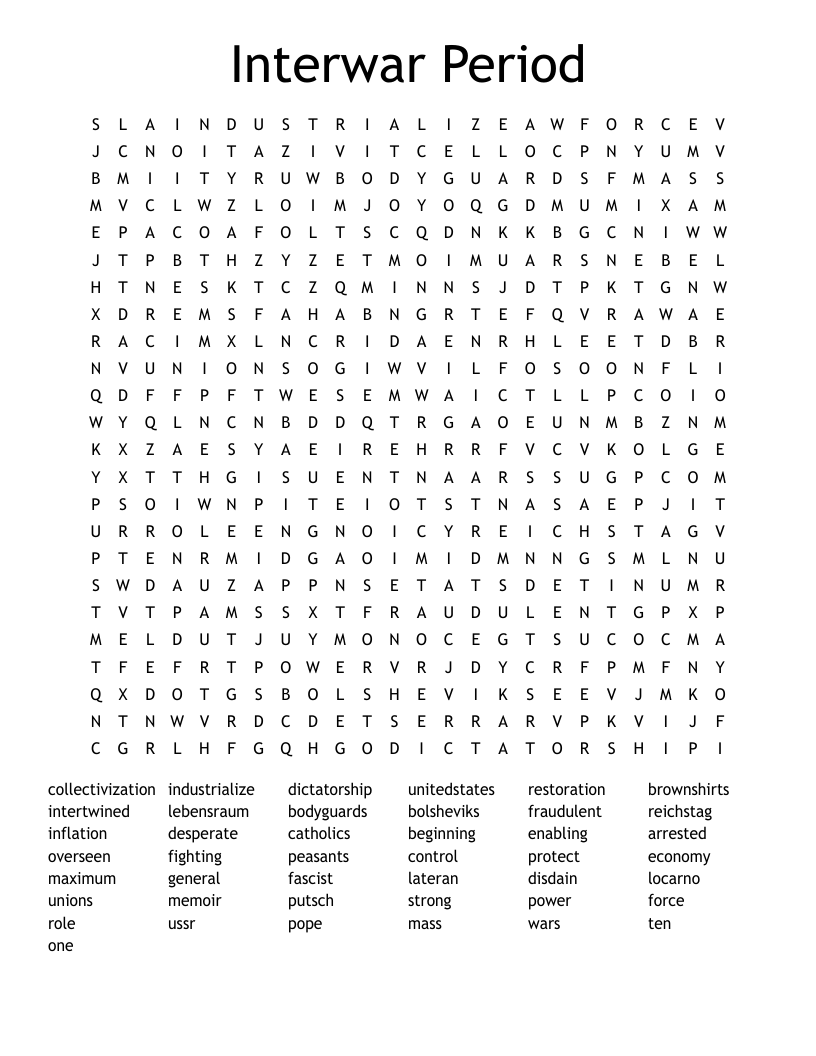 Interwar Period Word Search