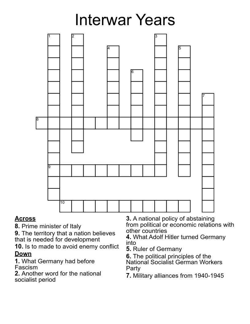 Interwar Years  Crossword