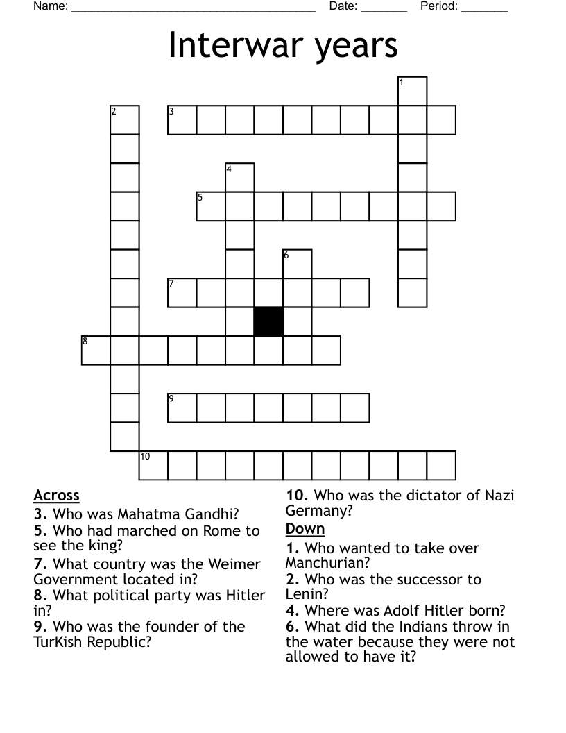 Interwar years Crossword