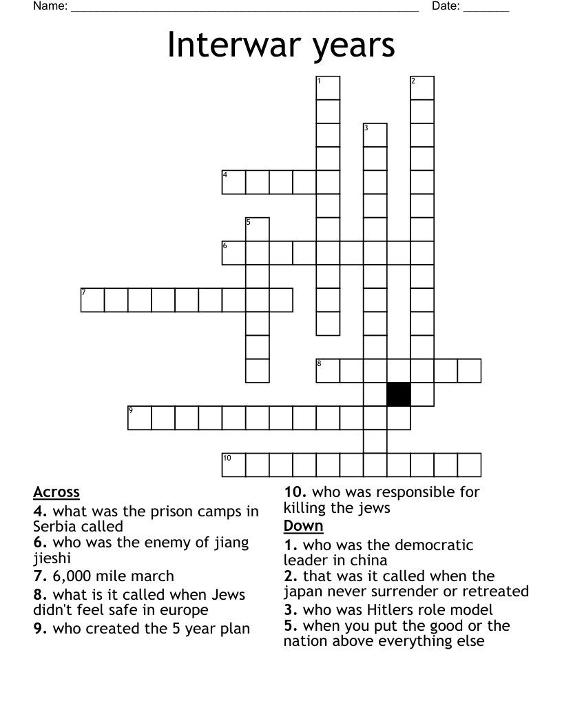 Interwar years Crossword