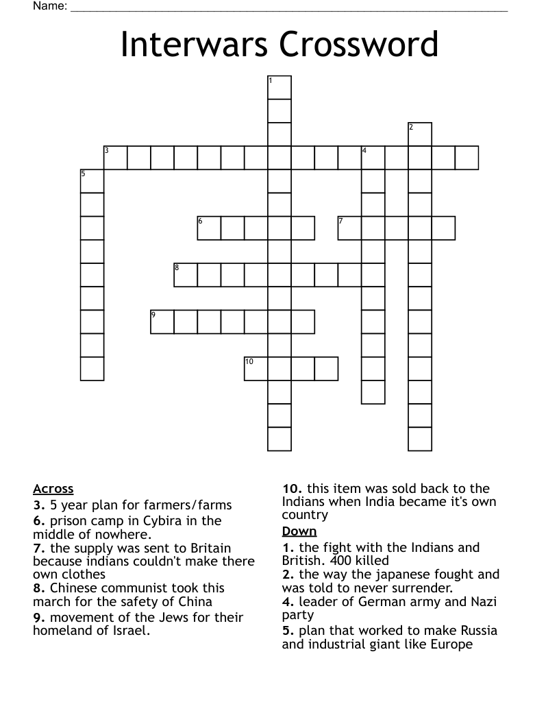 Interwars Crossword