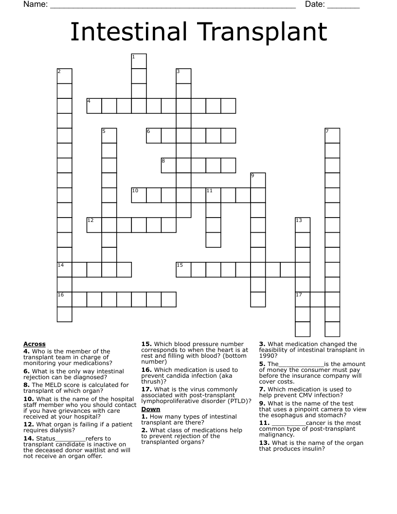 Intestinal Transplant Crossword