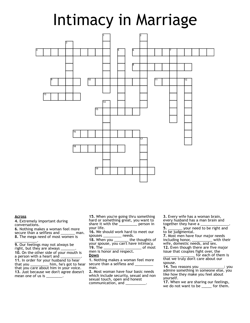 Intimacy in Marriage Crossword