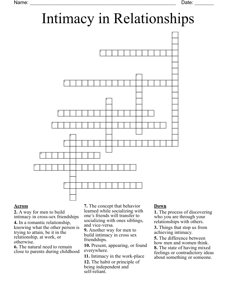 Intimacy in Relationships  Crossword